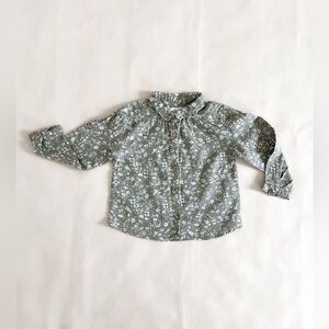 Zara Girls Green Floral Button Up Blouse 12/18 VGUC